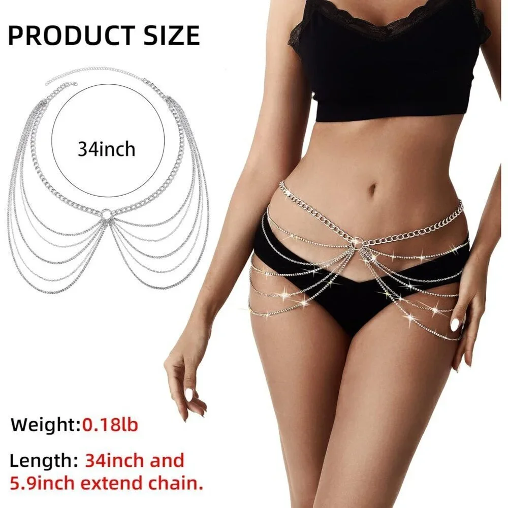 Rhinestone Body Chain Jewelry Alloy Silver Gold Festival Rave Accessories
